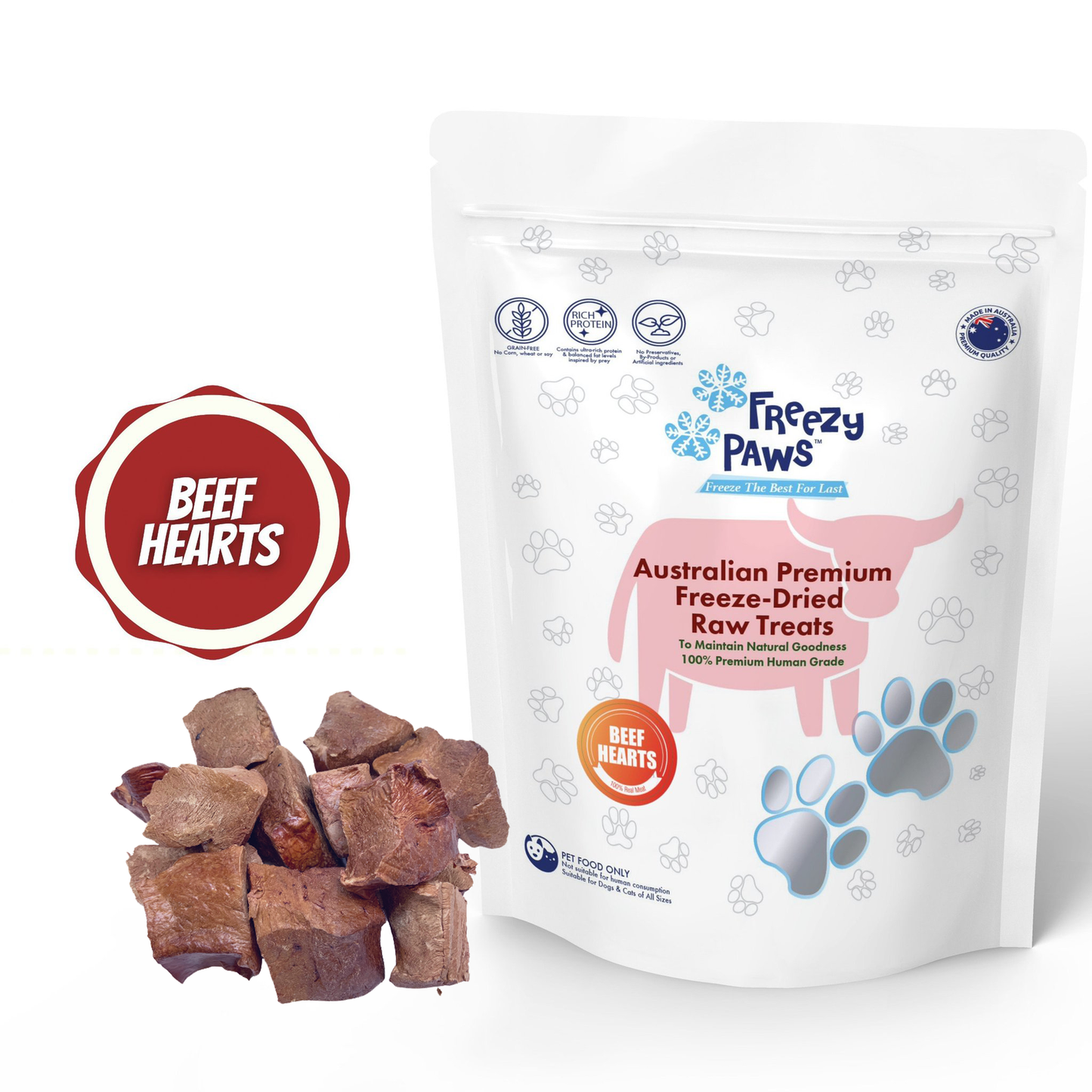 Freezy Paws Freeze Dried Beef Heart Raw Treats for Pet Cat Dog 100g