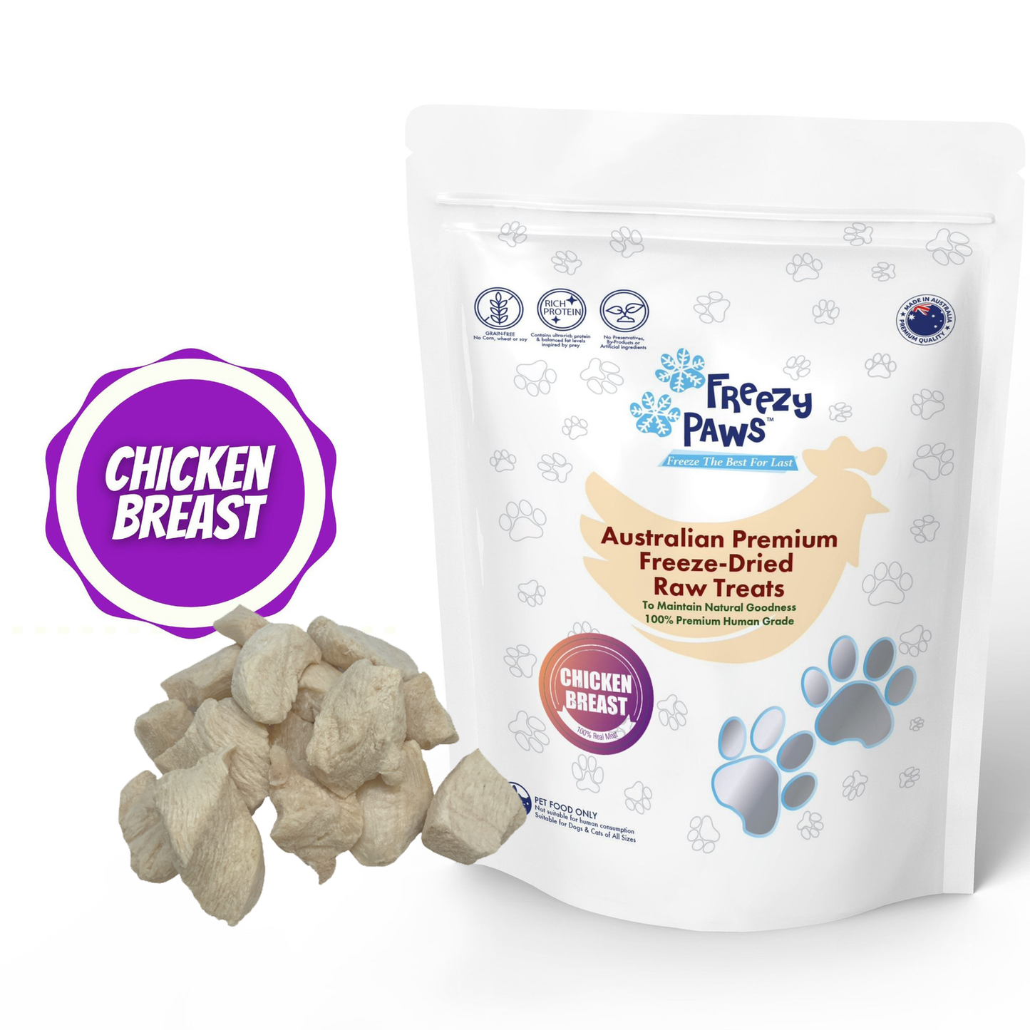 Freezy Paws Freeze-Dried Chicken Breast Raw Treats for Pet Cat Dog 100g