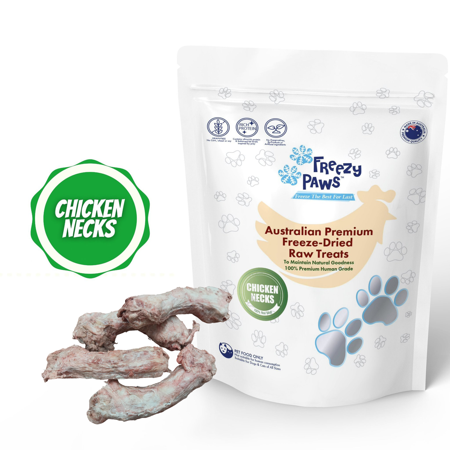 Freezy Paws Freeze-Dried Chicken Neck Raw Treats for Pet Cat Dog 100g
