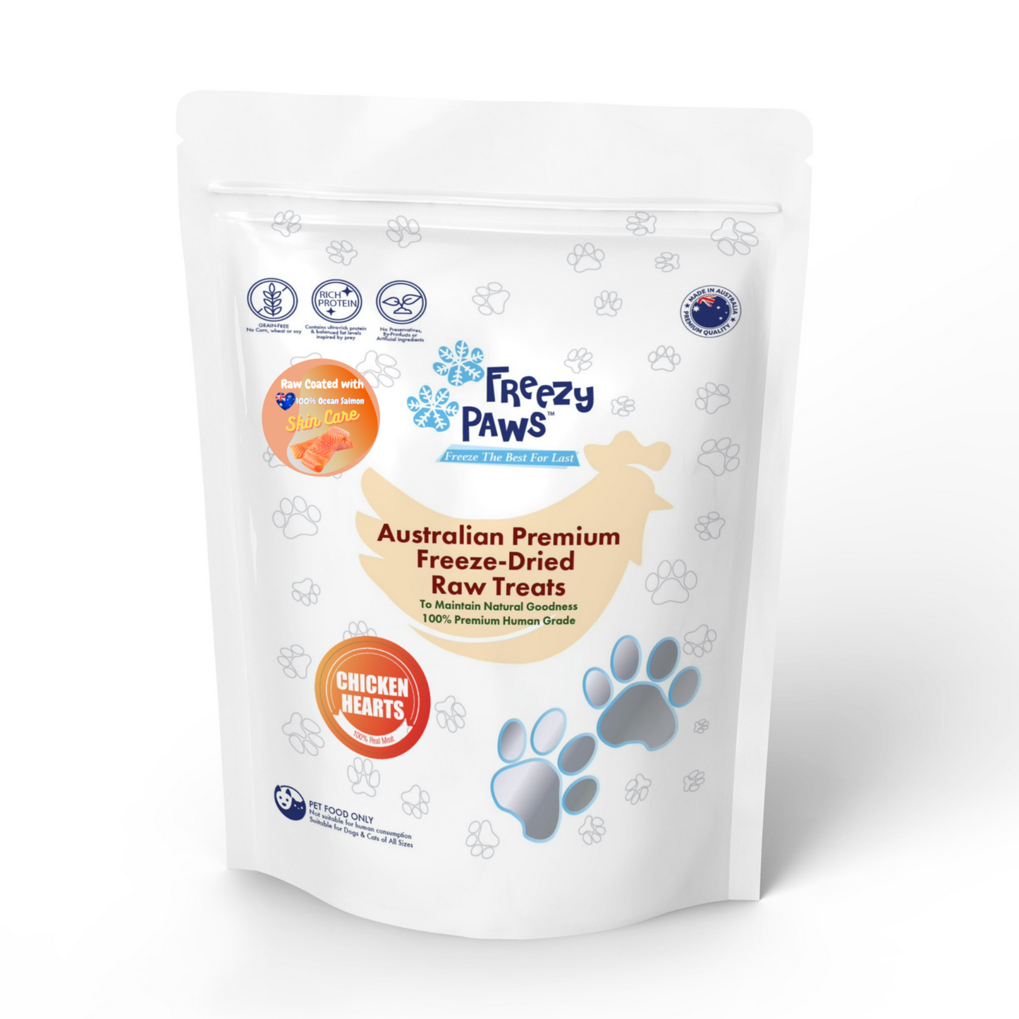Freezy Paws Freeze-Dried Chicken Heart Coated With Salmon Raw Treats for Pet Cat Dog 100g