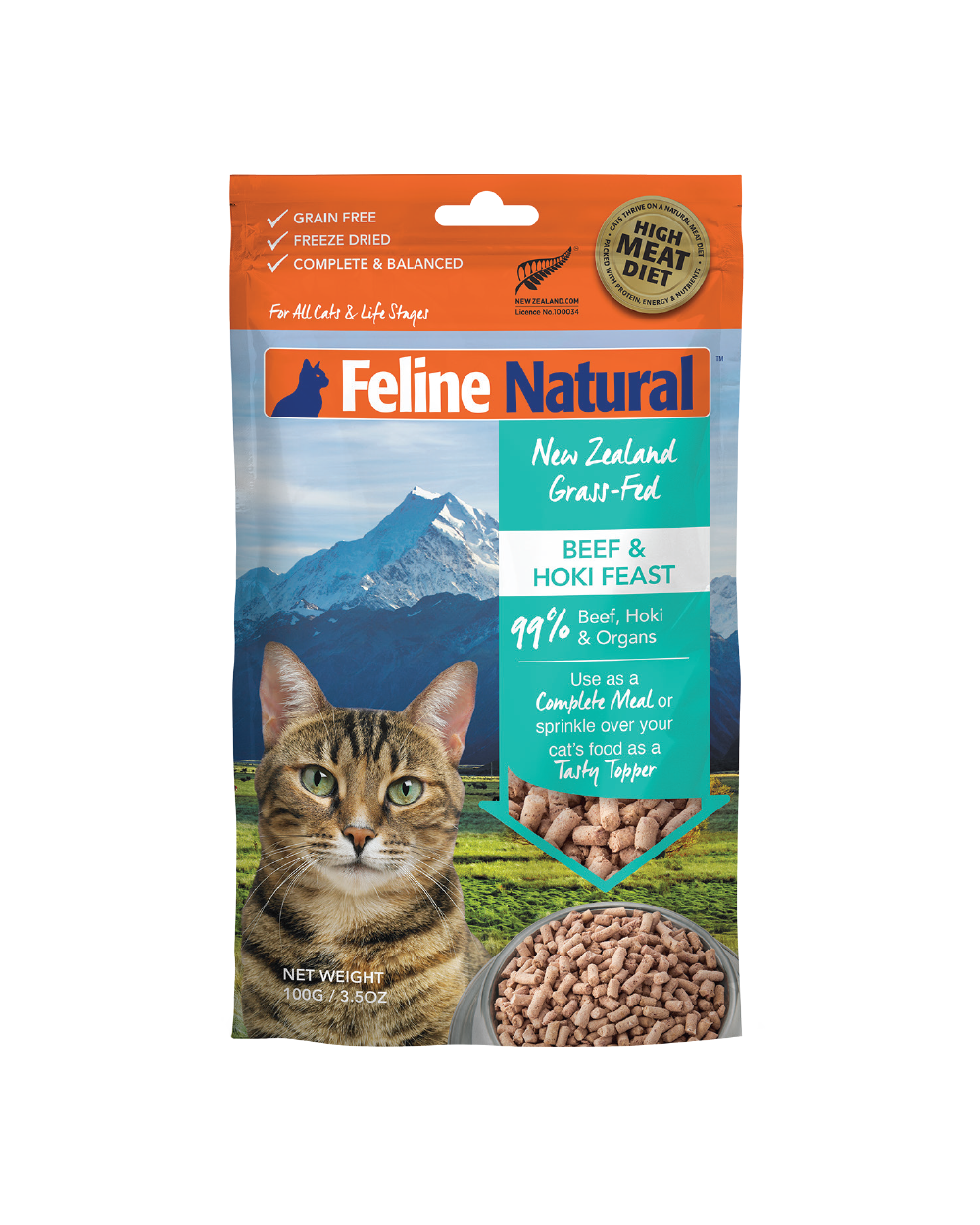 Feline Natural Beef and Hoki Freeze Dried Cat Food 100g