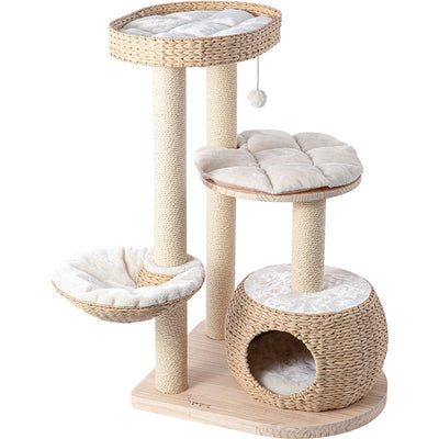 TORA* HONEYPOT CAT 102cm Rattan Pinewood Cat Tree (Model 210011) - Chokyo Pet