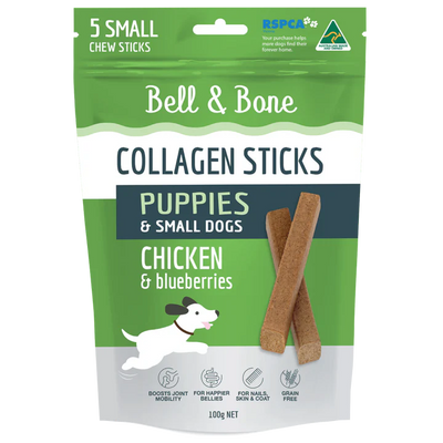 Bell & Bone - Collagen Chew Sticks for Puppies Small Dogs - Chicken and Blueberries 100g