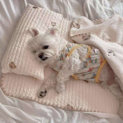 Pet Pillow & Blanket Set | Soft Bear Pattern Dog & Cat Sleeping Set | Cozy Bed Accessories for Small Pets - ChokyoPetStore