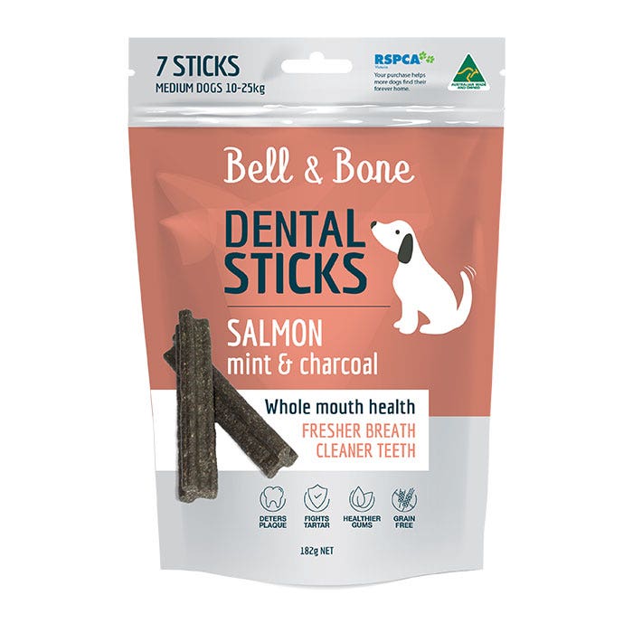 Bell And Bone Dental Stick Salmon Mint Charcoal Dog Treats 182g (medium)