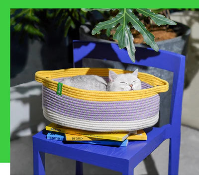 ZEZE Handwoven Cotton Rope Pet Basket Bed