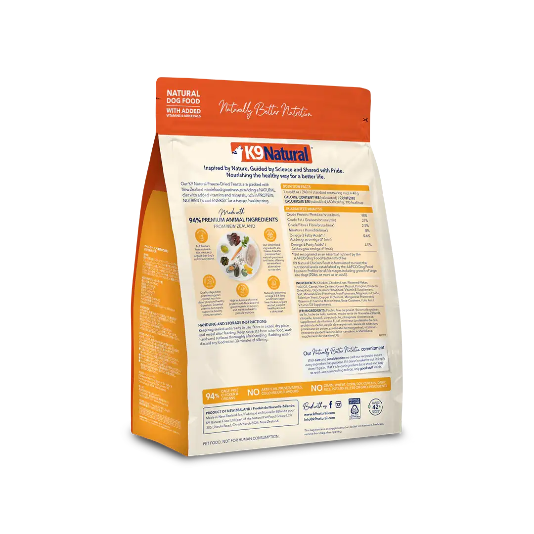 K9 Natural Chicken Feast Freeze-Dried Dog Food 500g - ChokyoPetStore
