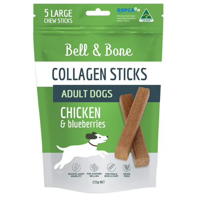 Bell & Bone - Collagen Chew Sticks for Adult Dogs - Chicken and Blueberries 235g