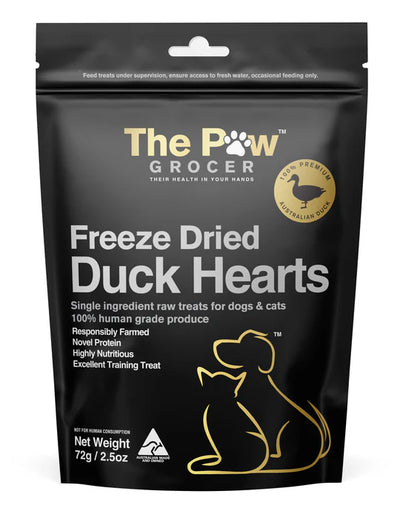 The Paw Grocer - Black Label Responsibly Sourced Duck Hearts 72g