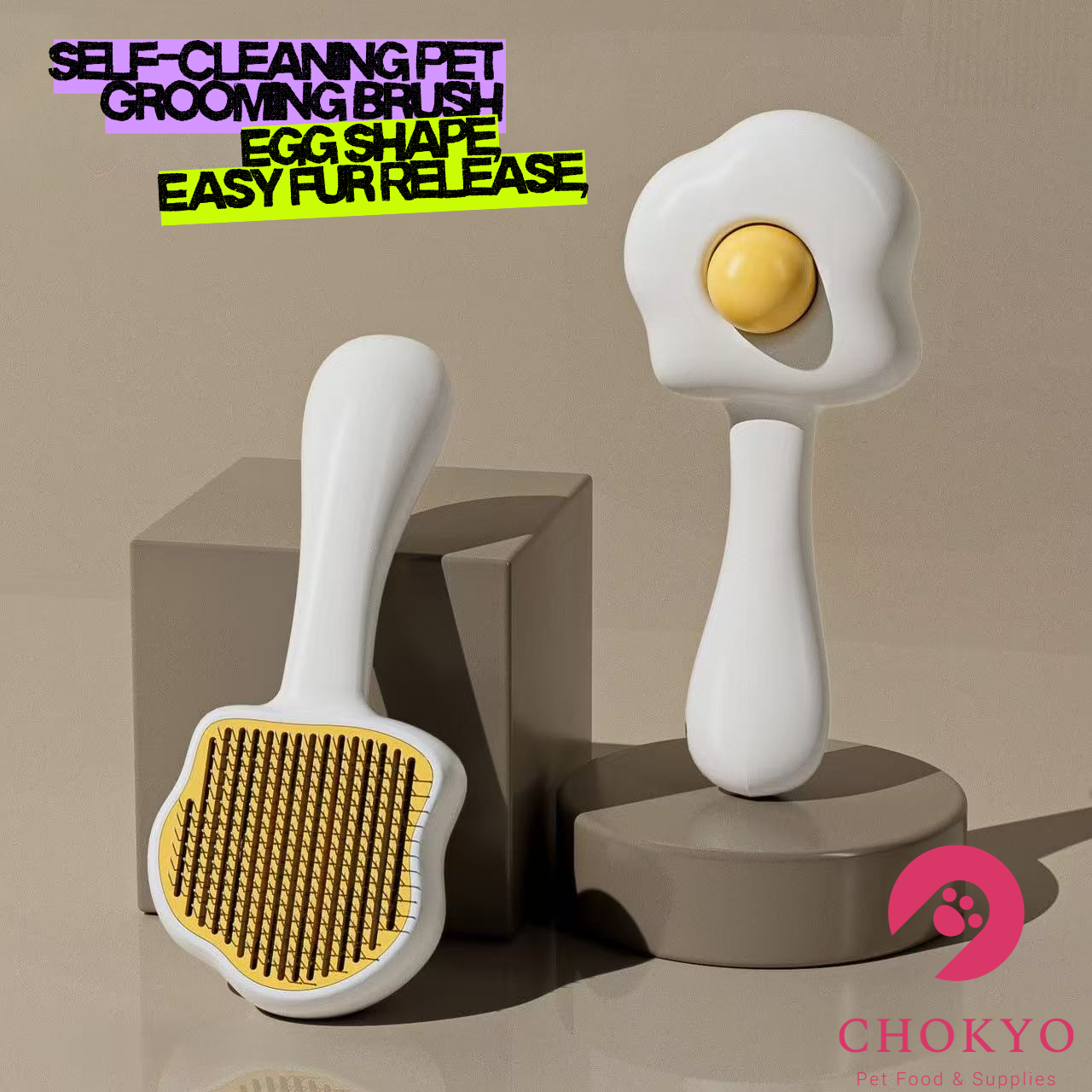 Pet Self-Cleaning Grooming Brush – Egg Shape Hair Remover, Retractable Pins, Cat & Dog Deshedding Comb