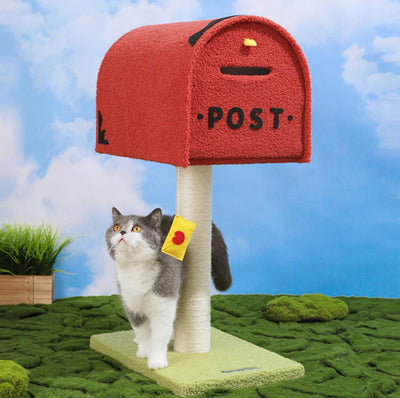 Cute Mailbox Sisal Cat Scratching Post Tree with Interactive Window