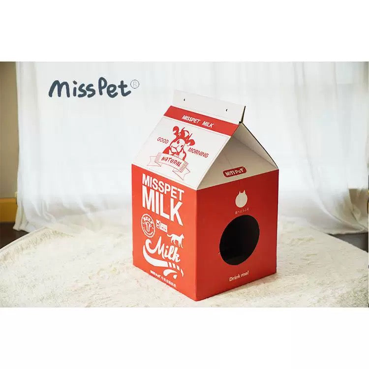 MissPet Milk Carton Cat House & Scratcher – Corrugated Cardboard Cat Bed & Hideaway