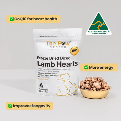 The Paw Grocer - Freeze Dried Diced Lamb Hearts 90g