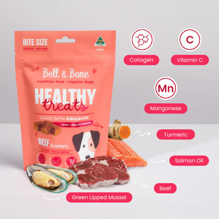 Bell & Bone - Healthy Treats: Beef & Turmeric for joint and mobility booster 130g