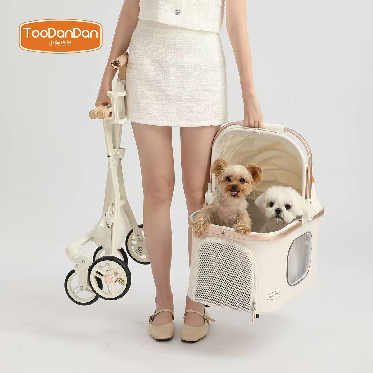 Foldable Pet Stroller with Removable Carrier | Lightweight Dog & Cat Travel Stroller | Small (Standard) & Medium (Bow Design)