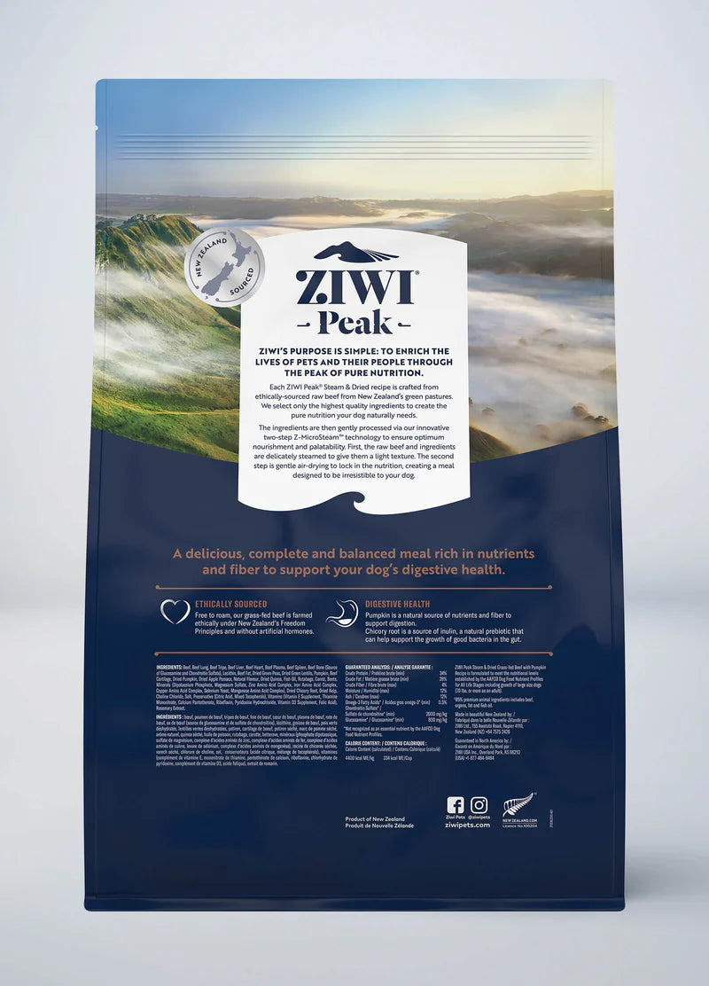 ZIWI Peak Steam &Dried Grass-fed Beef with Pumpkin Dog Food