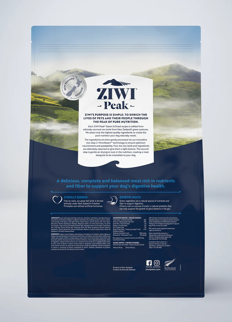 ZIWI Peak Steam &Dried Grass-fed Lamb with Green Vegetables Dog Food