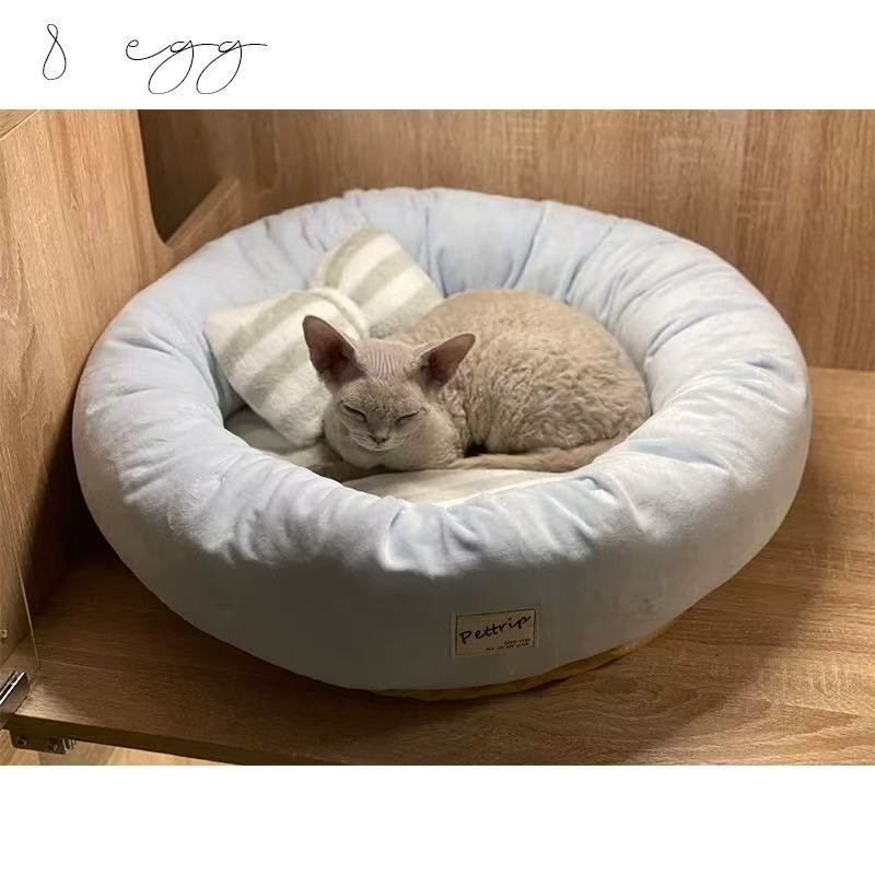 Soft Plush Dog Bed with Bow Pillow | Cozy Round Puppy & Cat Bed | Anti-Anxiety Snuggle Nest for Small Pets