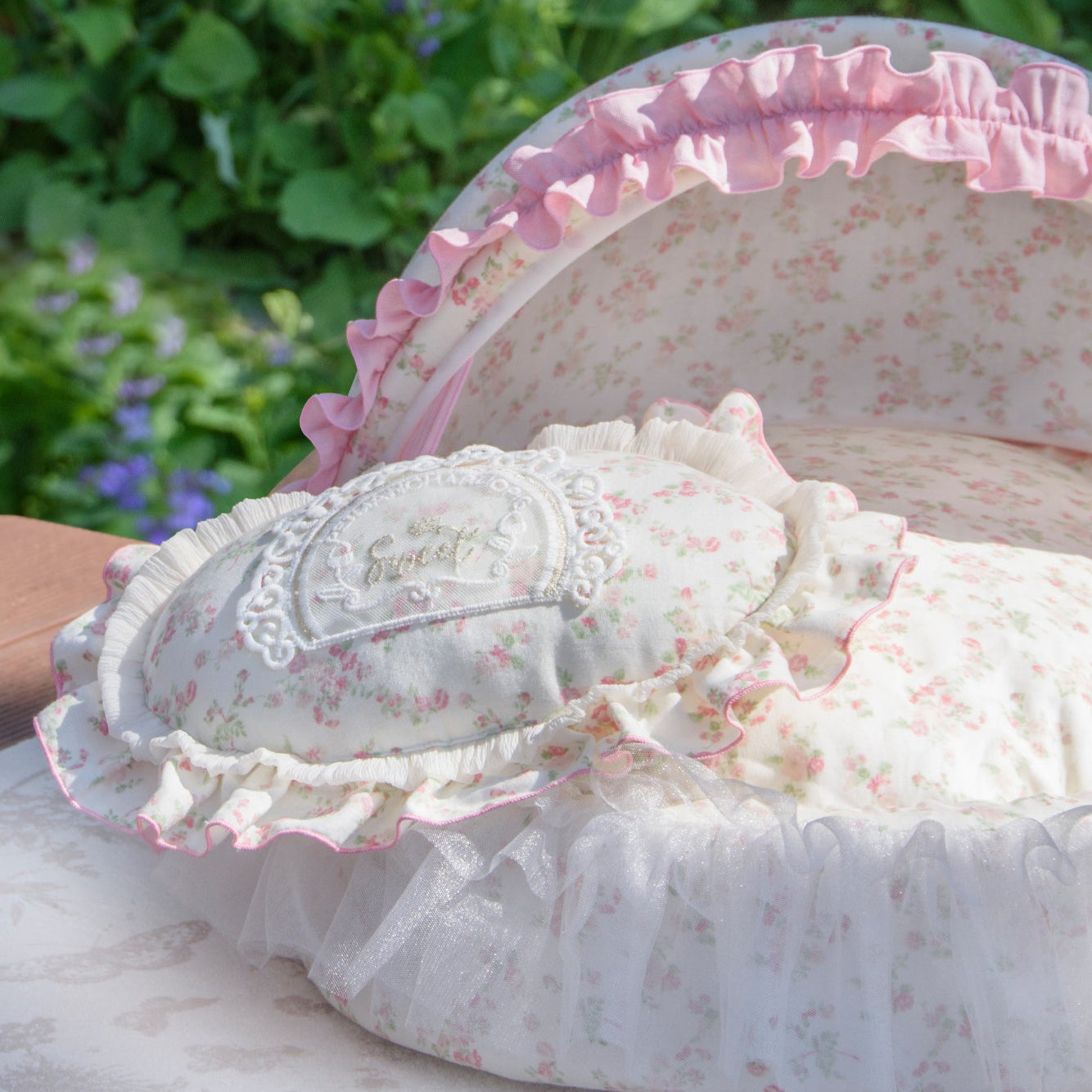 Petman Floral Pet Bed Cot With Pillow