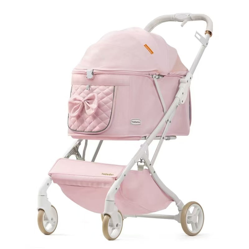Foldable Pet Stroller with Removable Carrier | Lightweight Dog & Cat Travel Stroller | Small (Standard) & Medium (Bow Design)