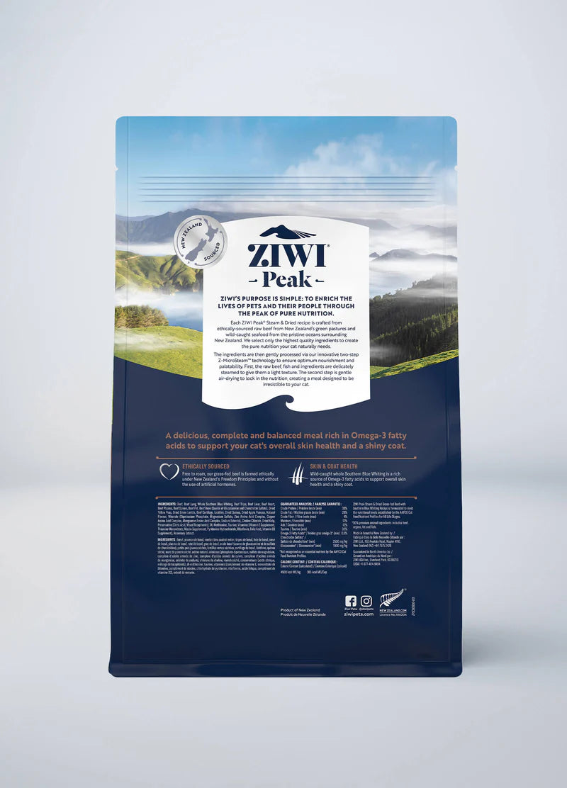 ZIWI Peak Steam & Dried Grass-fed Beef with Southern Blue Whiting Cat Food