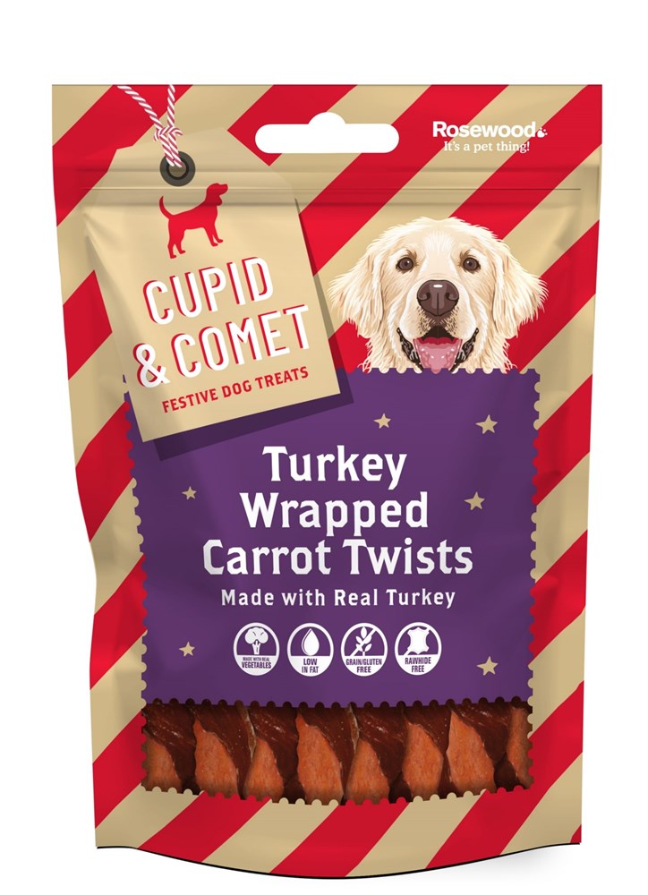 Rosewood Turkey Wrapped Carrot Twist Christmas Dog Treat 100g