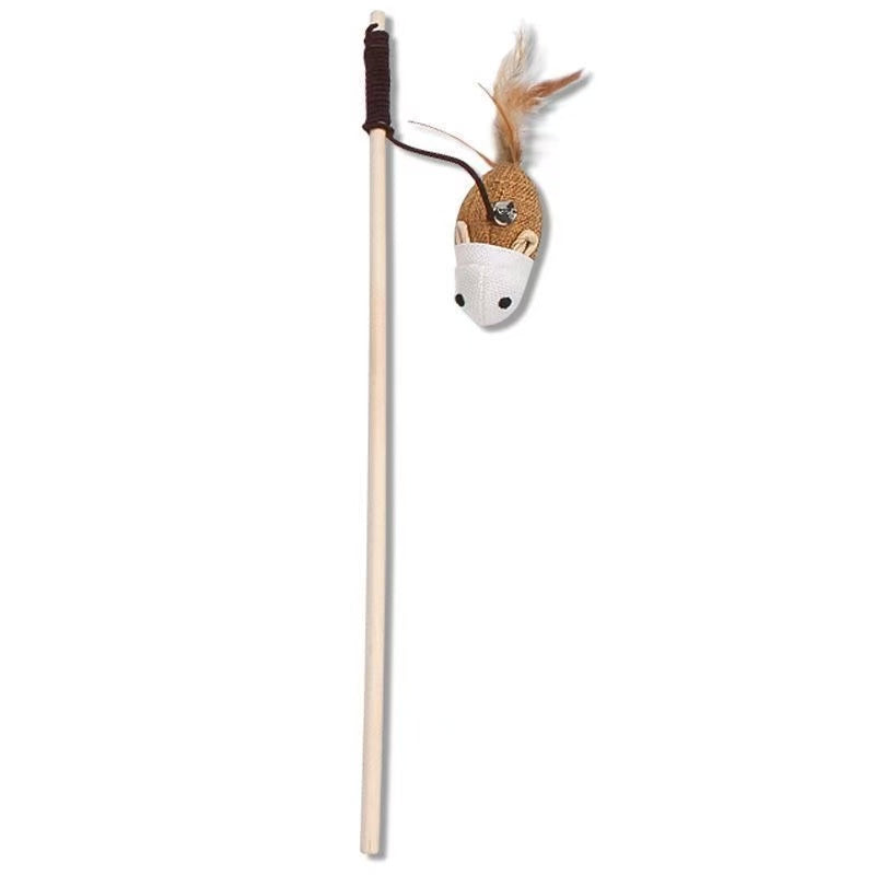 Handmade Wooden Cat Teaser | Natural Feather Wand Toy for Cats | Eco-Friendly Cat Teaser Australia