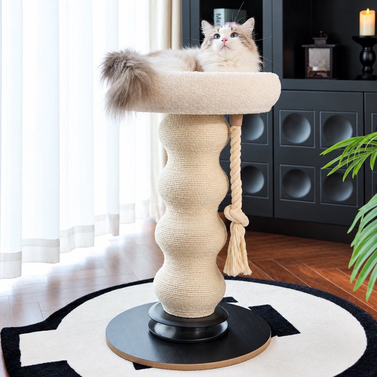 Bubble Cat Tree With Rope Scratching Post & Plush Bed 61cm