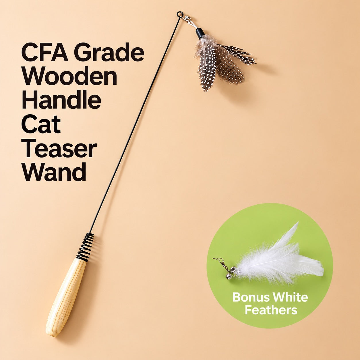 CFA Competition-Grade Feather & Bell Cat Wand 50cm