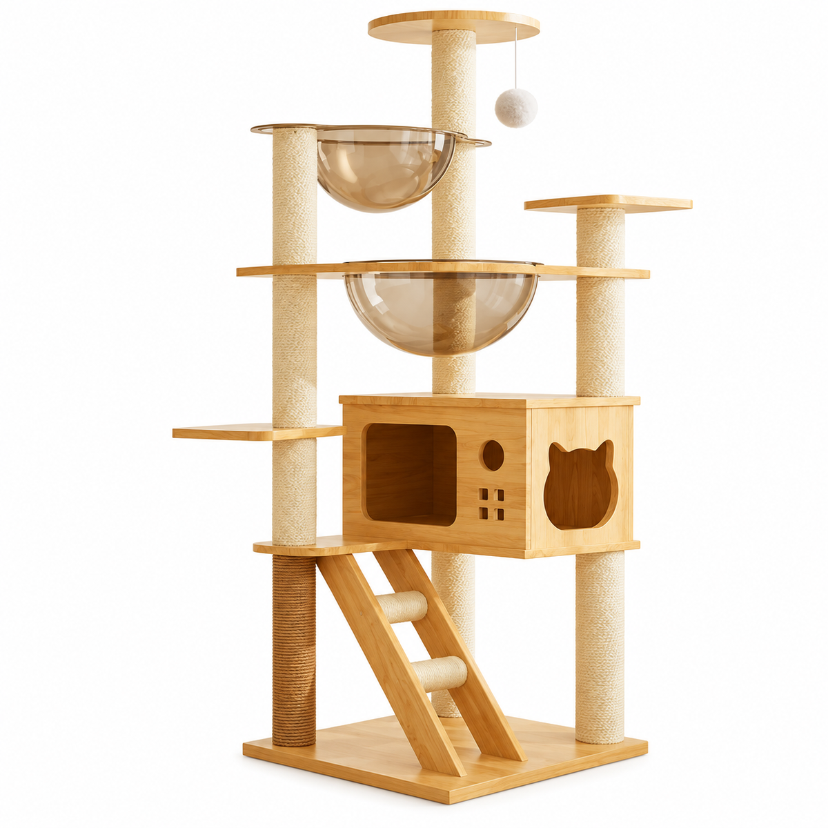 Double Capsule Cat Tree with Condo and Stairs – 131cm