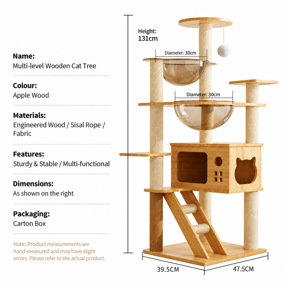Basic Cat Tree – Condo & Double Capsule 131cm
