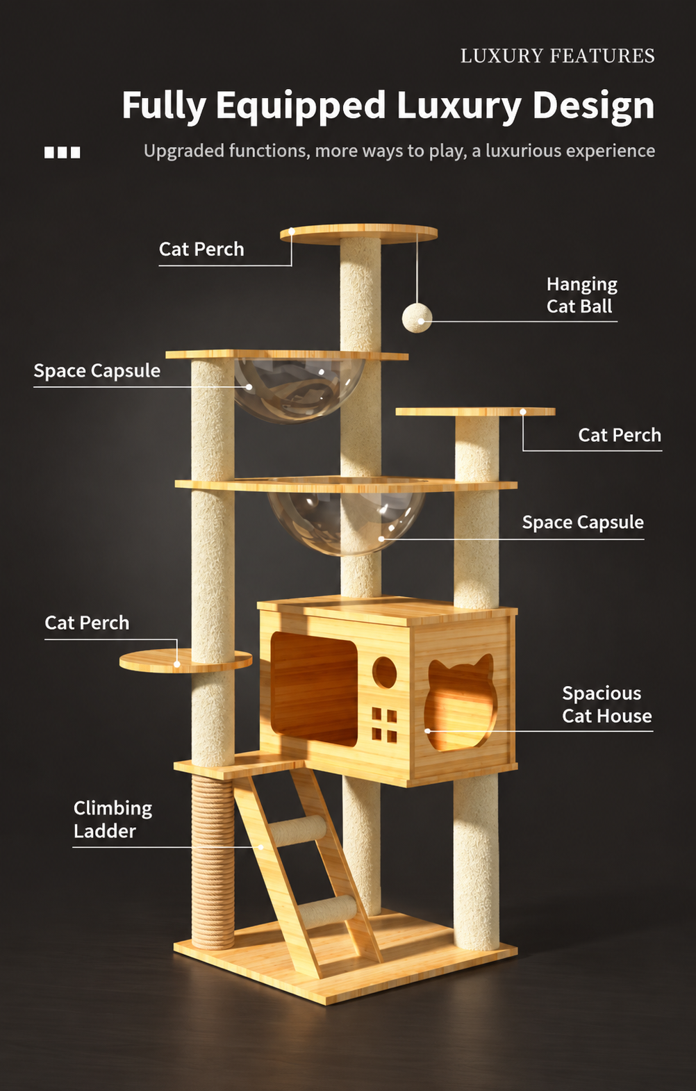 Basic Cat Tree – Condo & Double Capsule 131cm