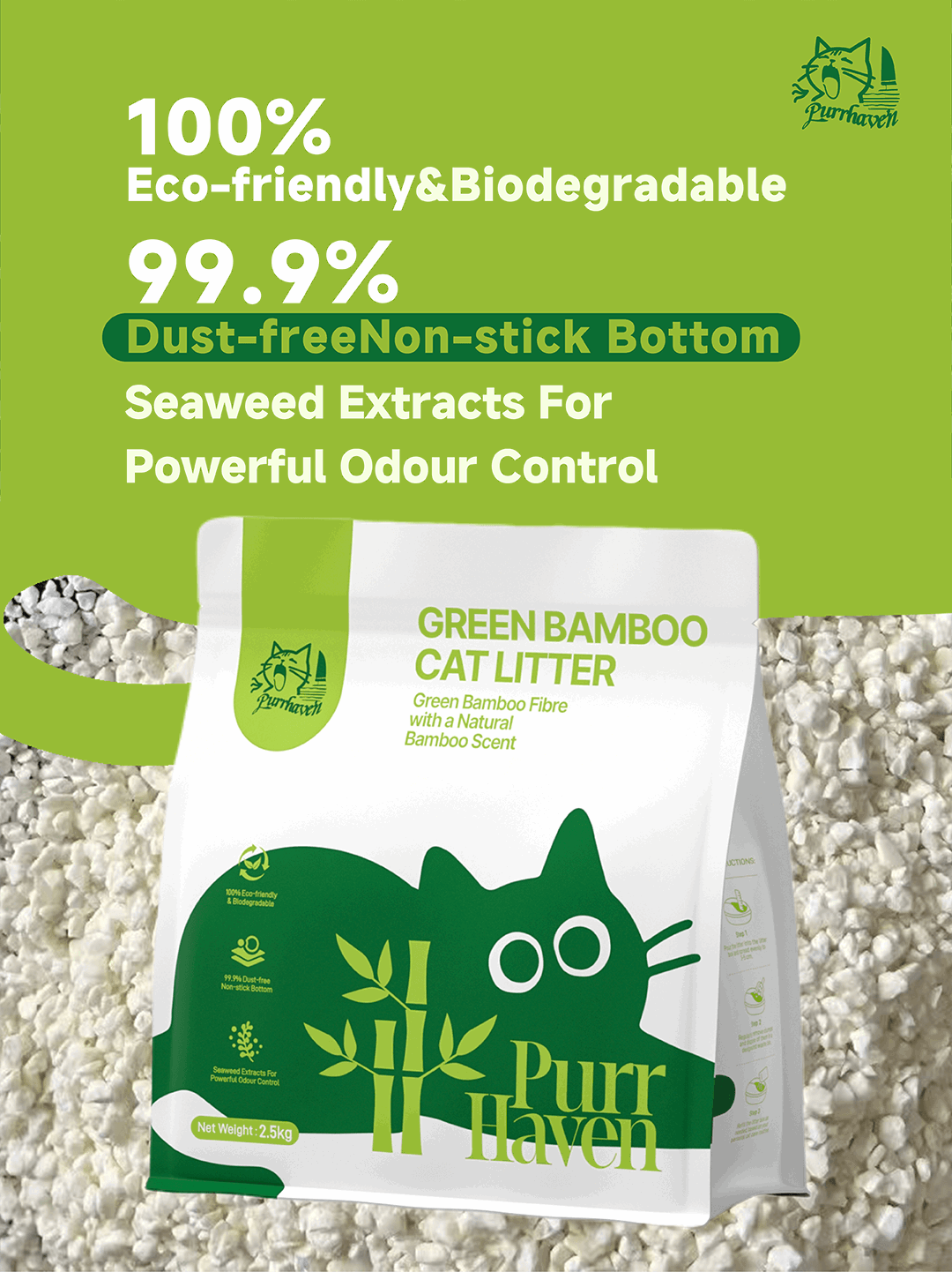 Purr Haven Eco Tapioca and Green Bamboo Cat Litter 2.5kg - ChokyoPetStore