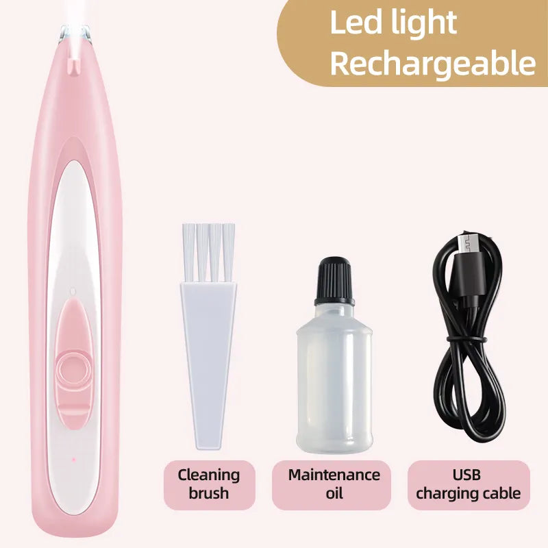 Pet Electric Hair Clipper Paw Trimmer with LED Light - USB Rechargeable