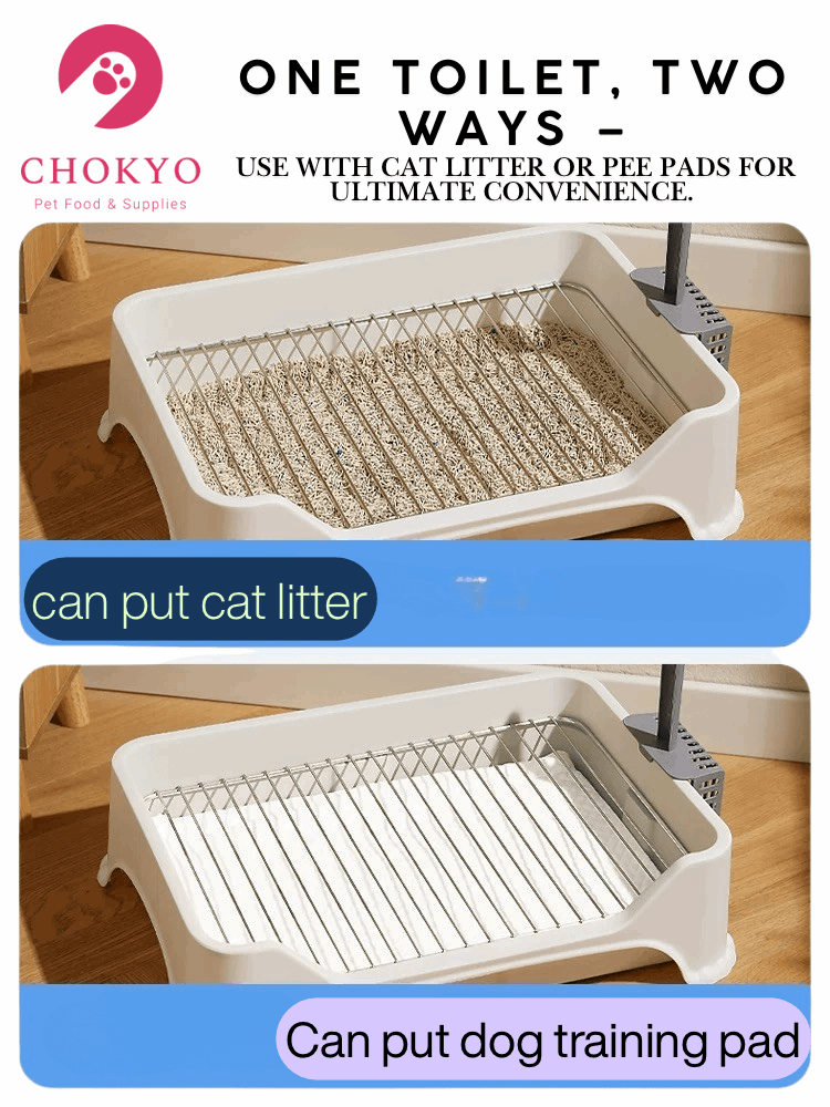 Removable Dog Litter Box with Stainless Steel Grid – Easy Clean, Dual-Use with Litter or Pads - ChokyoPetStore