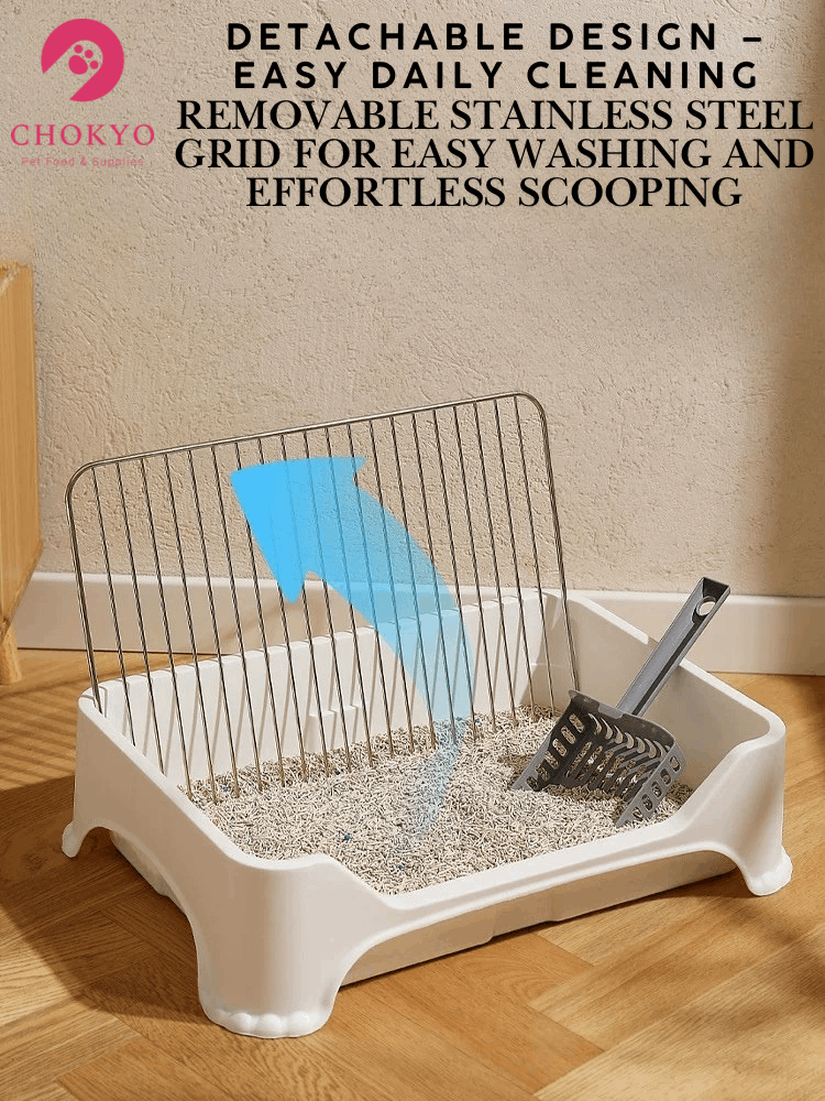 Removable Dog Litter Box with Stainless Steel Grid – Easy Clean, Dual-Use with Litter or Pads - ChokyoPetStore
