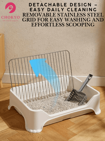 Removable Dog Litter Box with Stainless Steel Grid – Easy Clean, Dual-Use with Litter or Pads - ChokyoPetStore