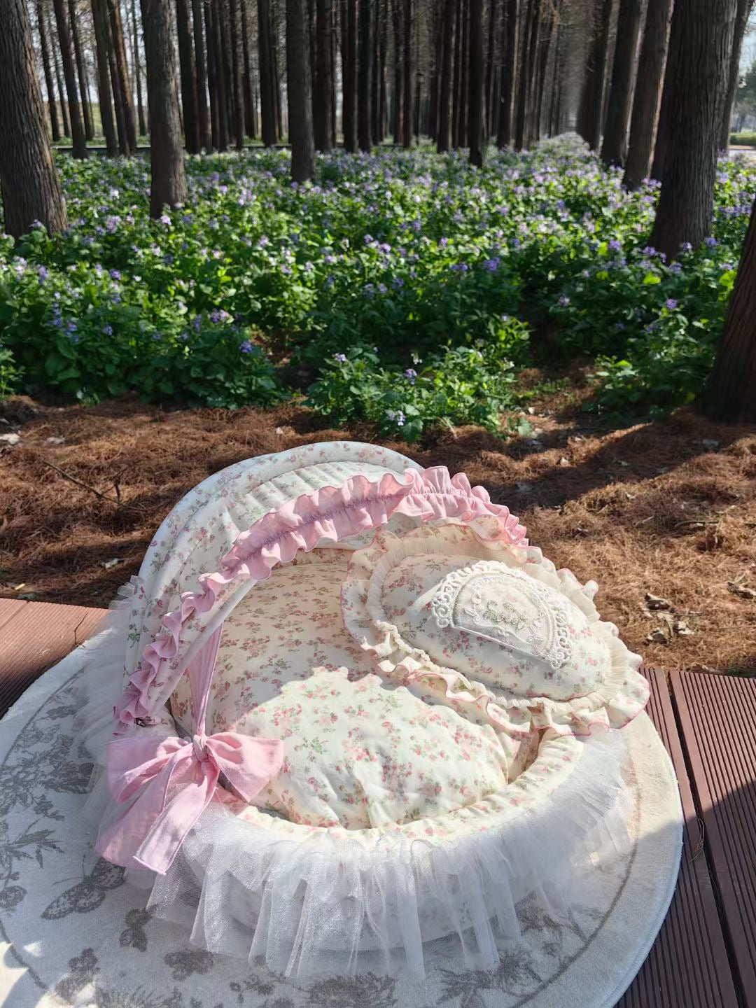 Petman Floral Pet Bed Cot With Pillow