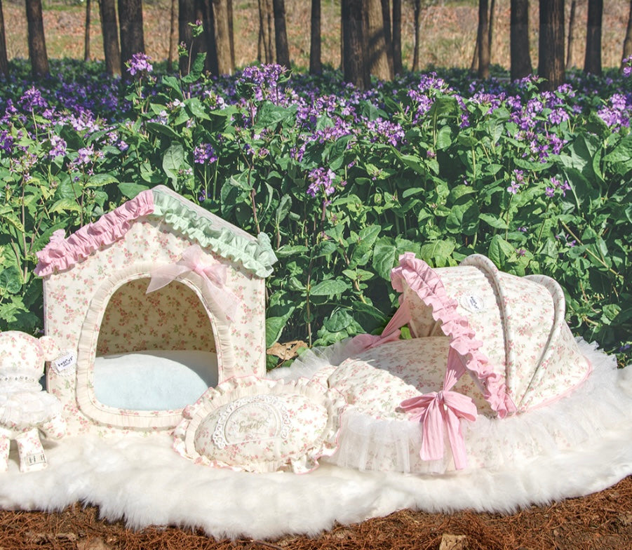 Petman Floral Pet Bed Cot With Pillow