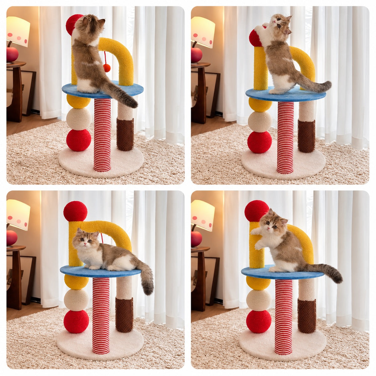 Rainbow Arch Cat Tree with Sisal Posts & Self-Groomer 77cm
