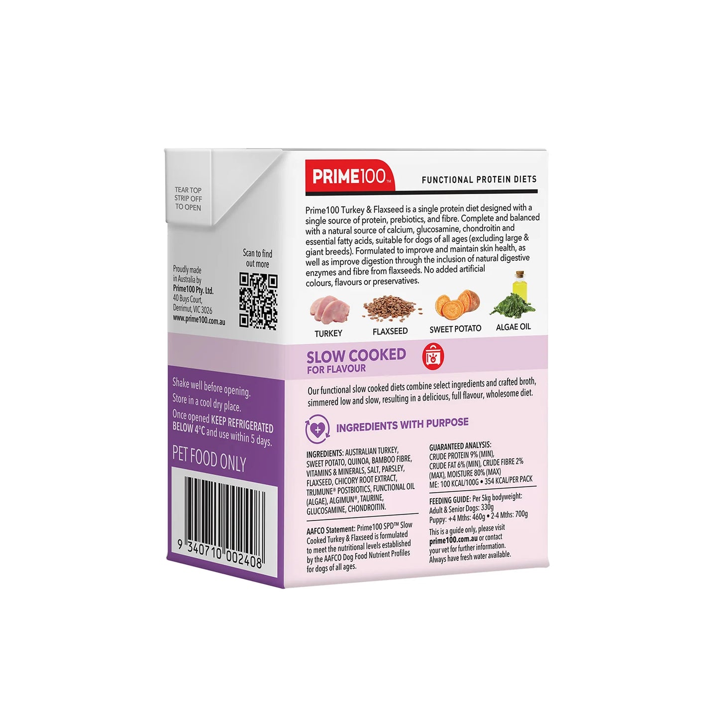 Prime100 SPT Slow Cooked Turkey & Flaxseed 354g
