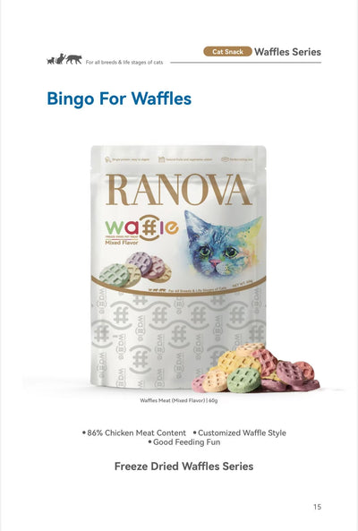 RANOVA Waffles Mixed Flavor Freeze-Dried Chicken Treats 60g | 80% Real Chicken, High Protein Cat Treats