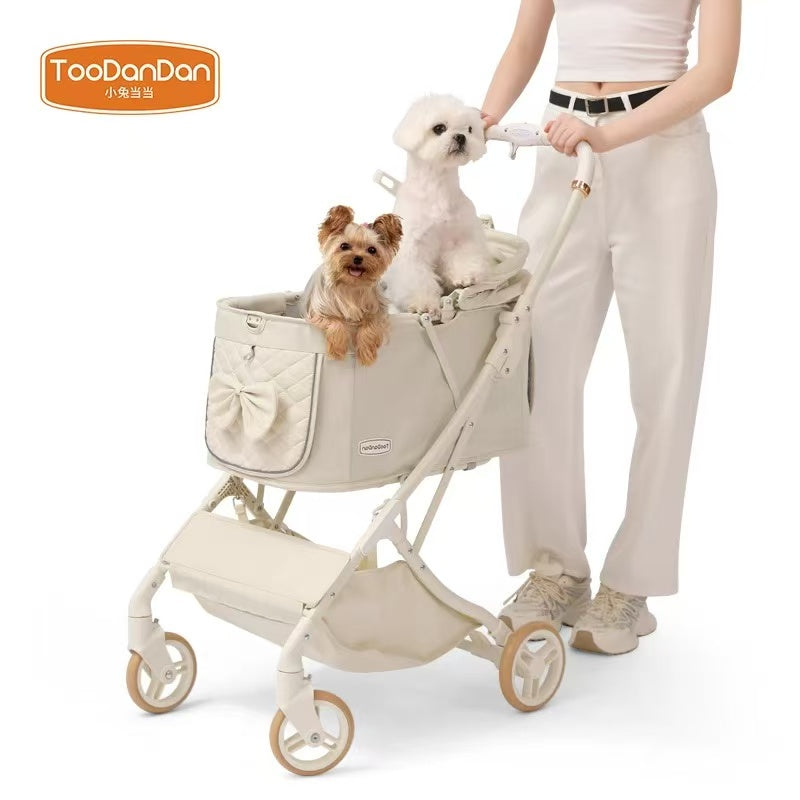 Foldable Pet Stroller with Removable Carrier | Lightweight Dog & Cat Travel Stroller | Small (Standard) & Medium (Bow Design)