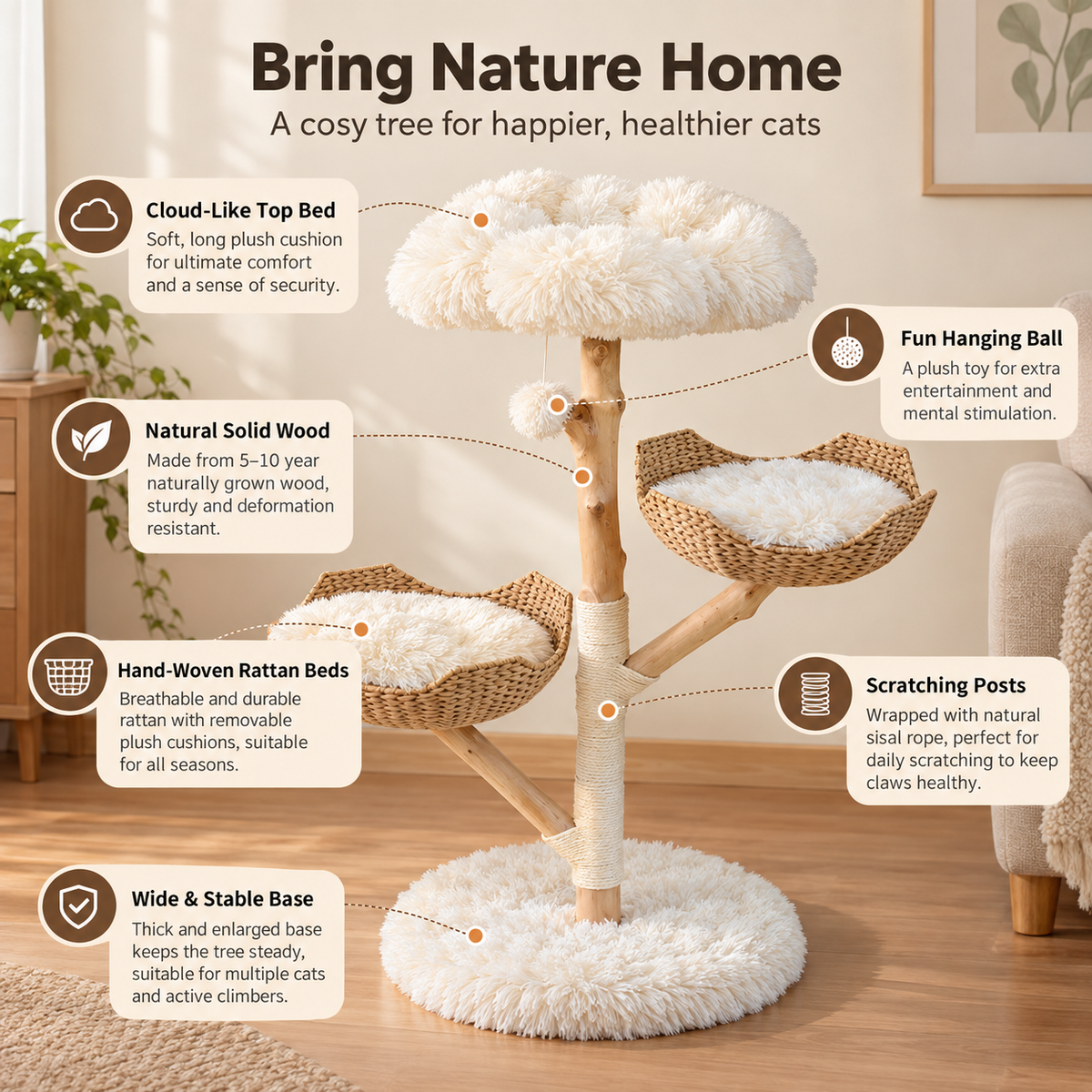 Chokyo Tri-Nest Scratching Post Cat Tree 113cm