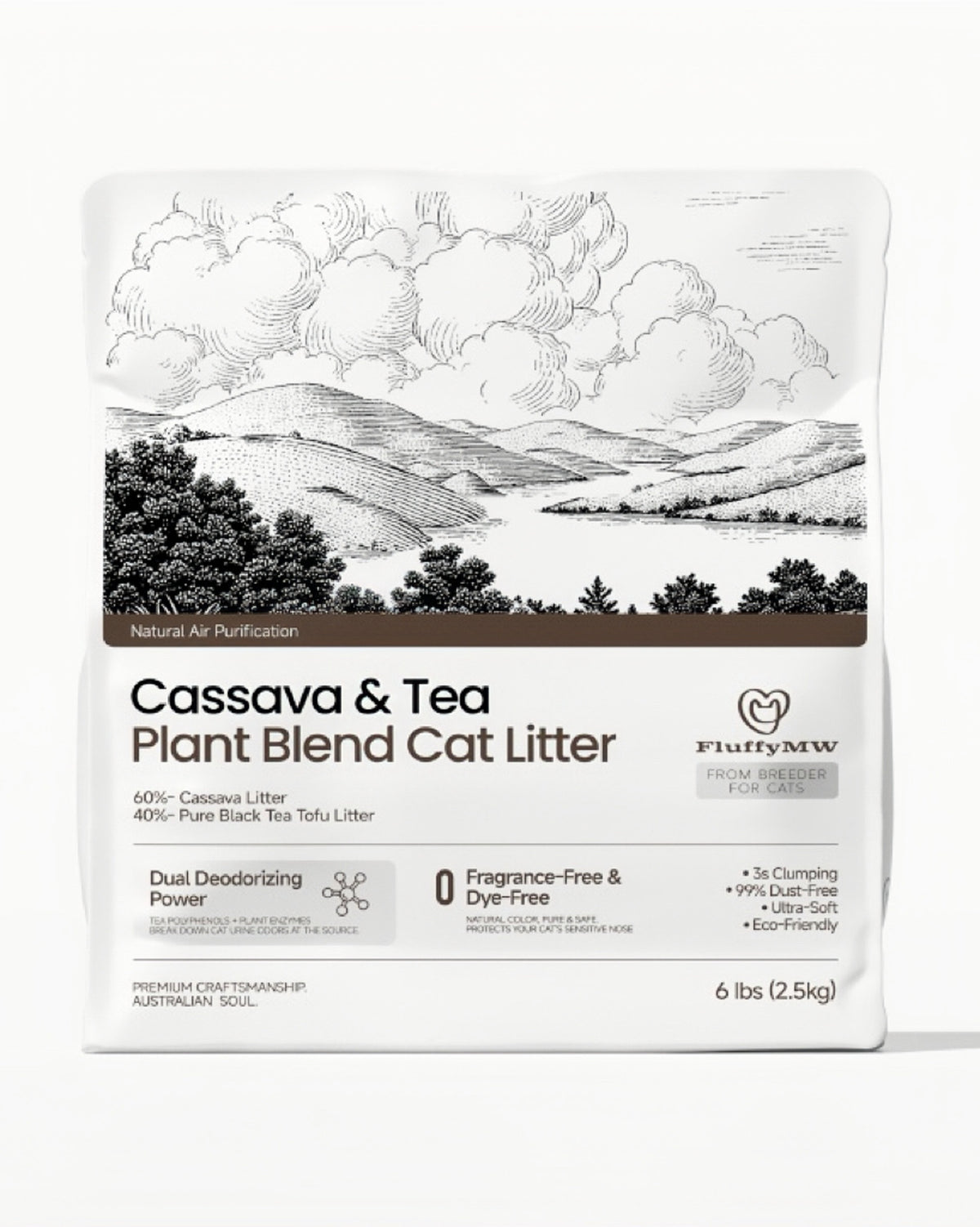 FluffyMW Cassava & Black Tea Tofu Blend Cat Litter 2.5kg