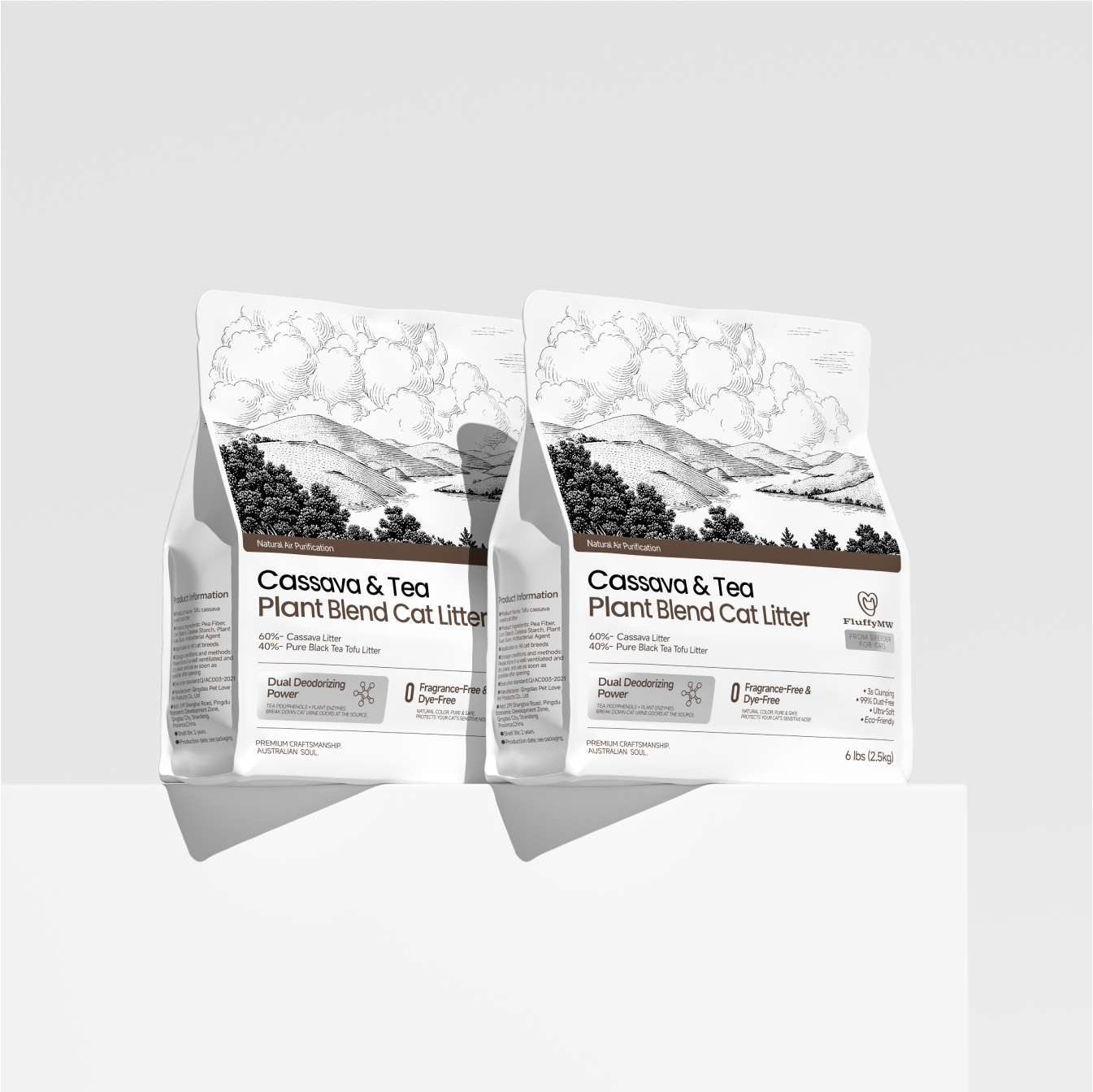FluffyMW Cassava & Black Tea Tofu Blend Cat Litter 2.5kg