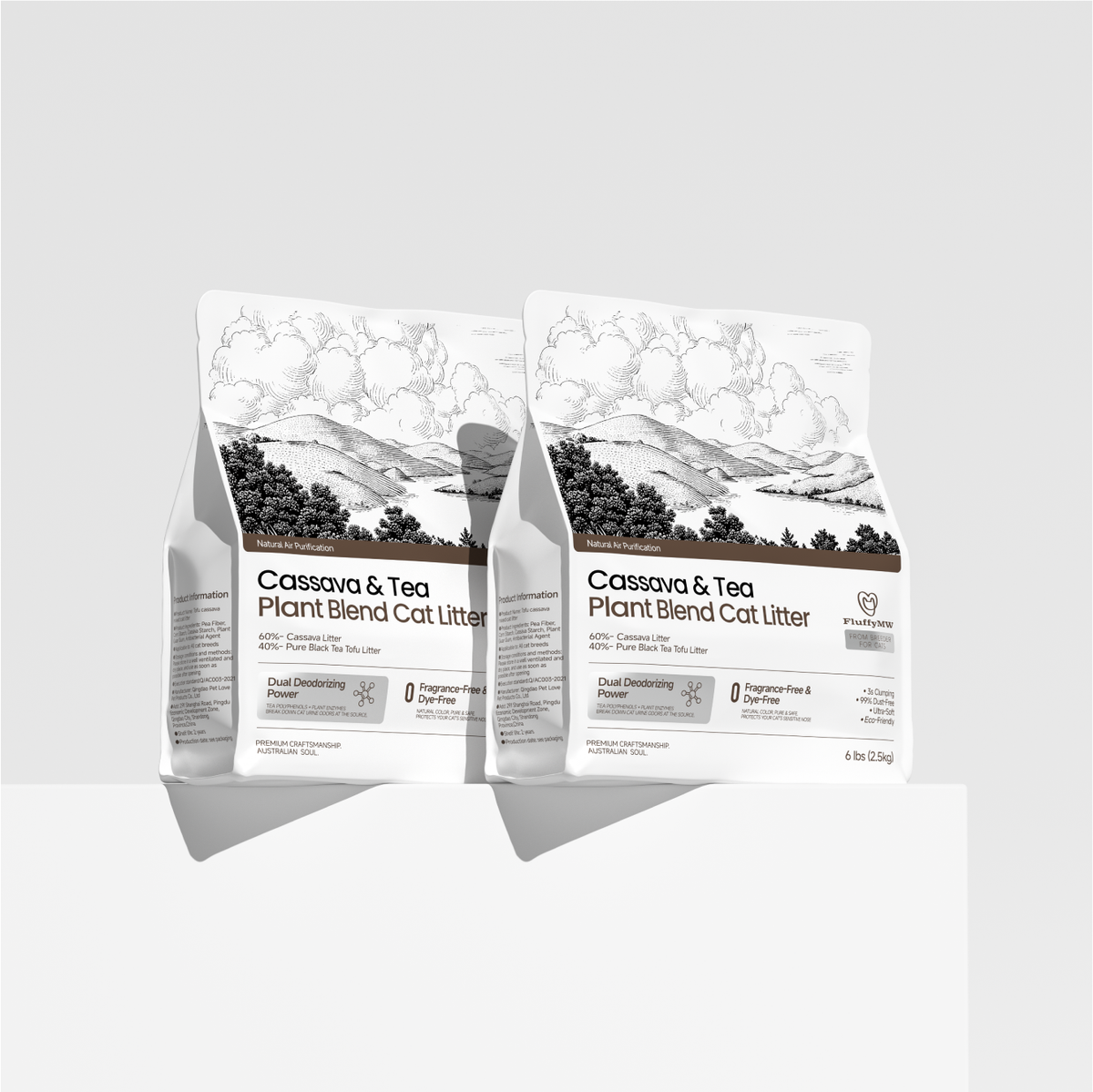 FluffyMW Cassava & Black Tea Tofu Blend Cat Litter 2.5kg