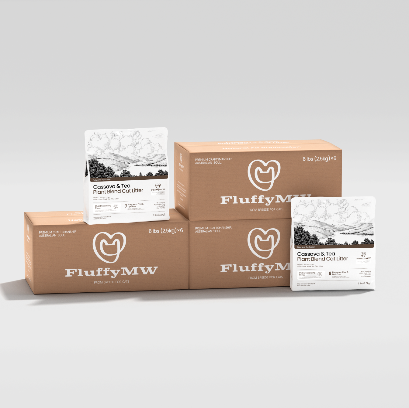 FluffyMW Cassava & Black Tea Tofu Blend Cat Litter 2.5kg