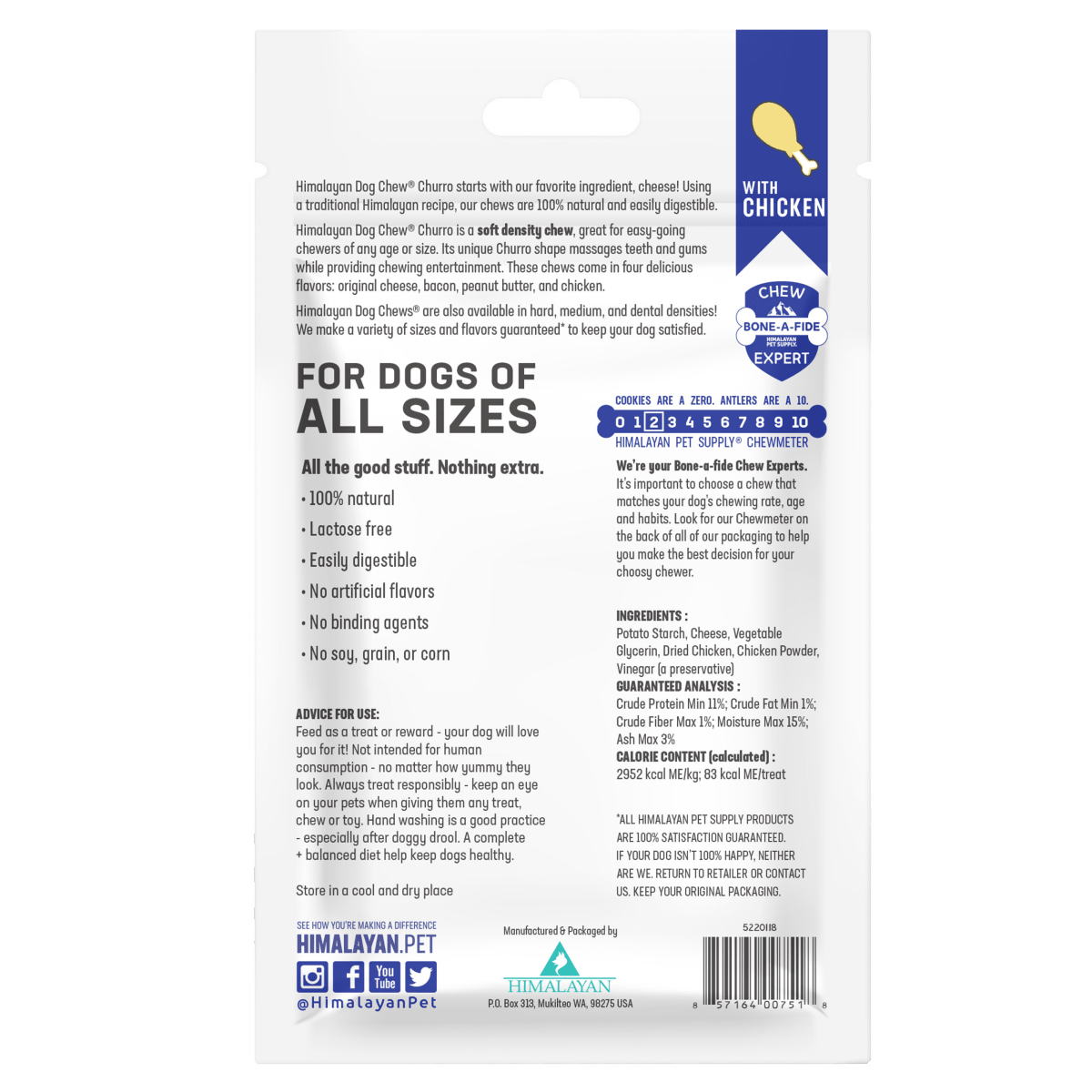 Himalayan Dog Chew Churro Chicken 4pk (5220118) - Chokyo Pet