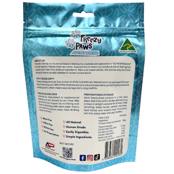 Freezy Paws Freeze-Dried Raw Functional Training Treats - Chicken Breast w/Colostrum 80g - ChokyoPetStore